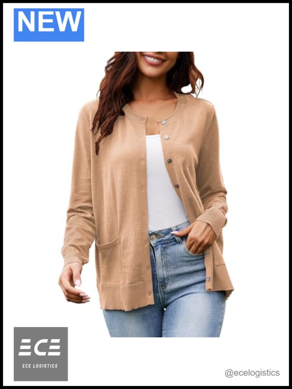 Lightweight Viscose Knit Cardigan with Pockets Long Sleeve Button Front